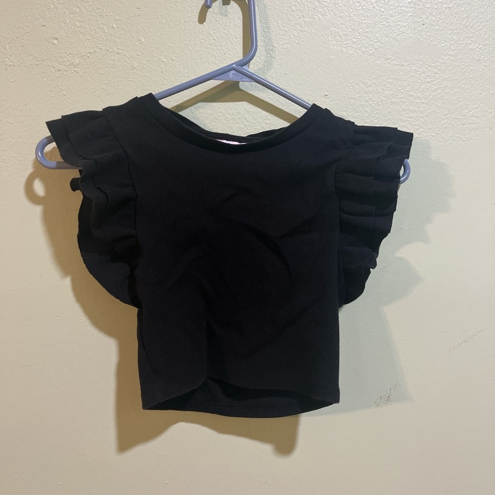 Zara Cropped Black Ruffled Tank